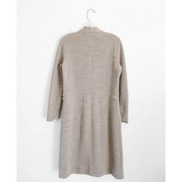 Vtg 60 70s Chuck Howard Taupe Oatmeal Beige Wool Button Down Sweater Dress S M - Picture 2 of 9